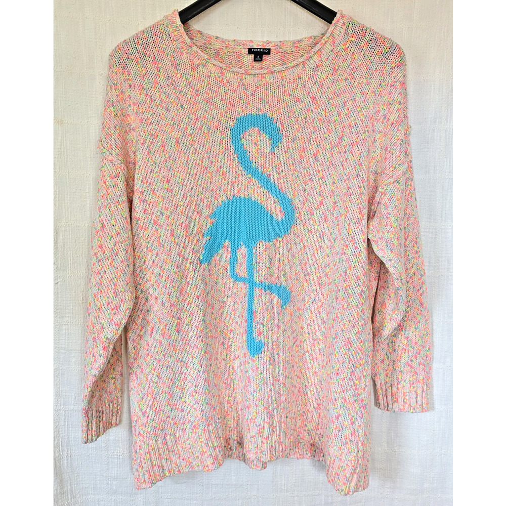 Torrid Sweater Women's Size 3 Multicolor Flamingo Scoop Neck Knit Pullover 3X